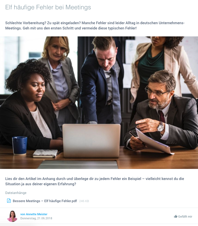 Beispiel-Blink für Blended Learning: Elf häufige Fehler bei Meetings