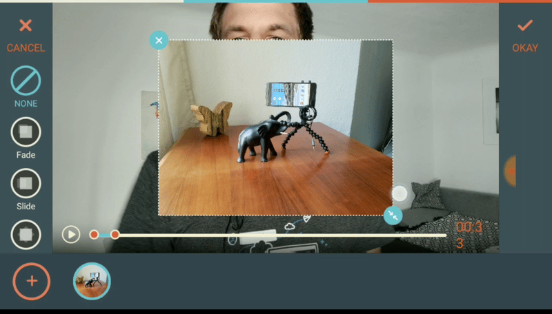 Screenshot im Online-Kurs von blink.it: Mit FilmoraGo kannst du am Smartphone Bild in Bild einfügen