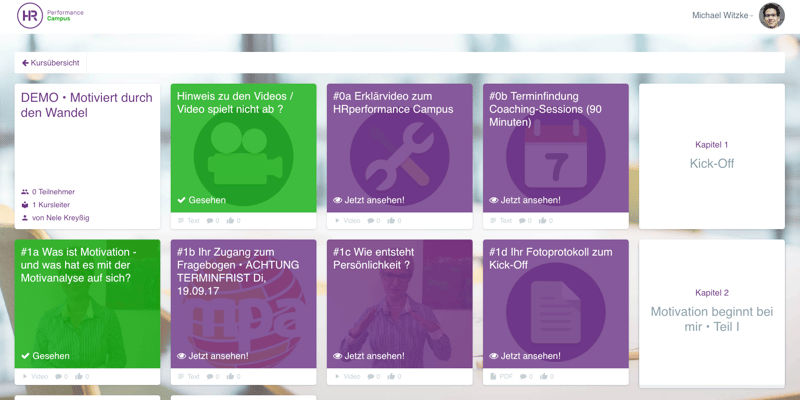 Screenshot aus einem Demo-Kurs vom HR Performance Campus mit der blink.it-Software