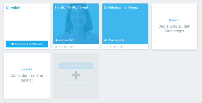 Screenshot: Beispiel eines Online-Kurses mit Kacheln von blink.it