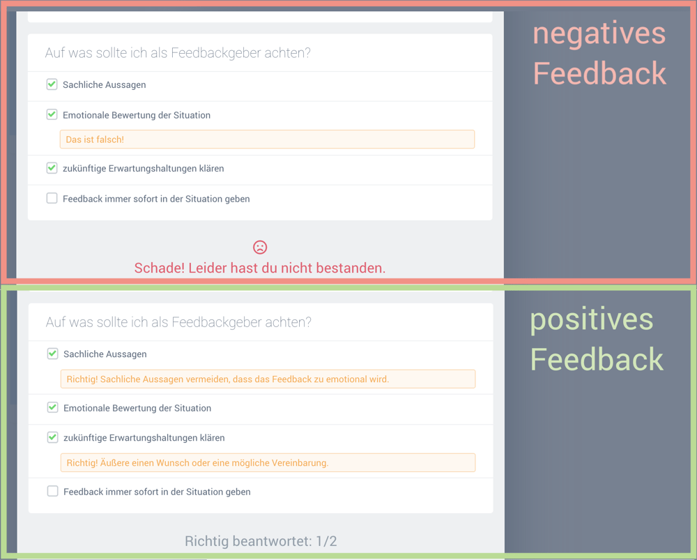 Positives Negatives Feedback Beispiel blink.it