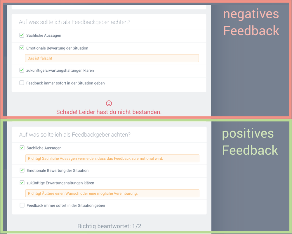 Positives Negatives Feedback Beispiel blink.it