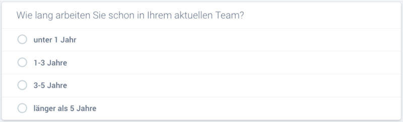 So kann eine Single Choice Frage in einem Online-Fragebogen aussehen