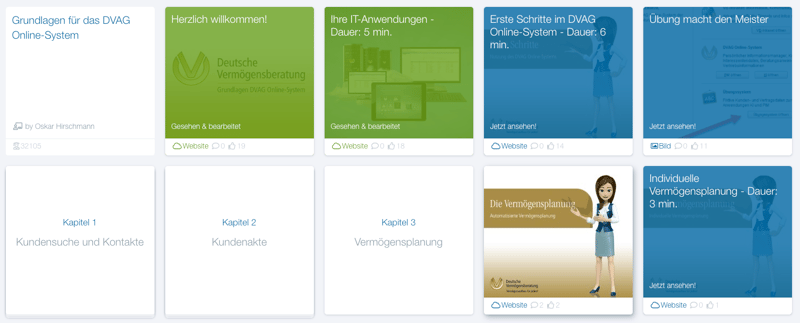 Einblick in die blink.it-Lernplattform der DVAG: Ein Grundlagenkurs für alle Vermögensberater mit rund 17.000 Teilnehmern. Quelle: blink.it