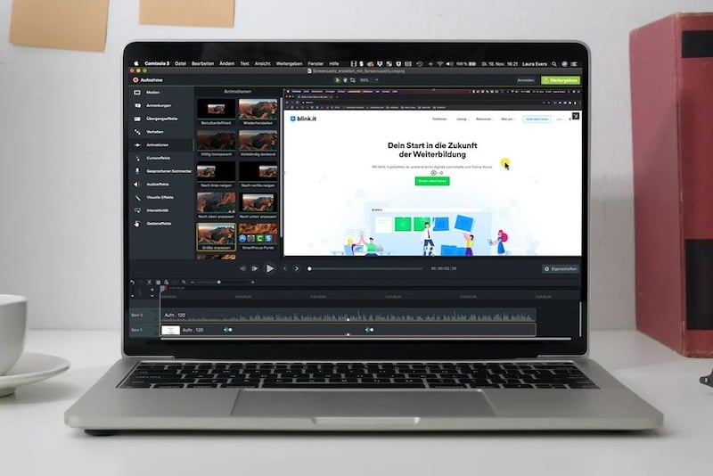 Camtasia bietet umfangreiche Funktionen für Screencasts und Videobearbeitung. // Quelle: blink.it, eigene Aufnahme