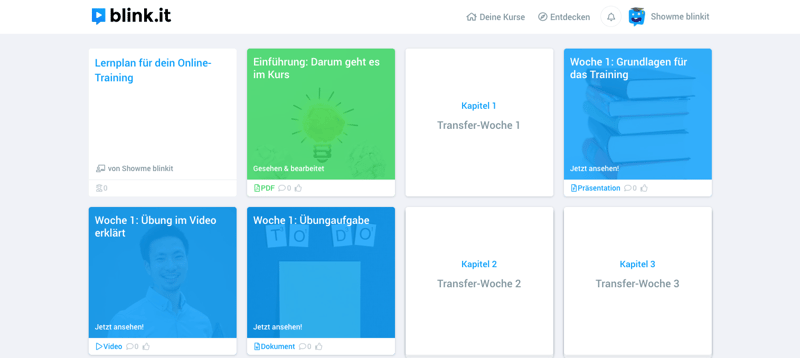 Beispiel für einen Lernplan im Online-Kurs. Quelle: blink.it-Lernplattform