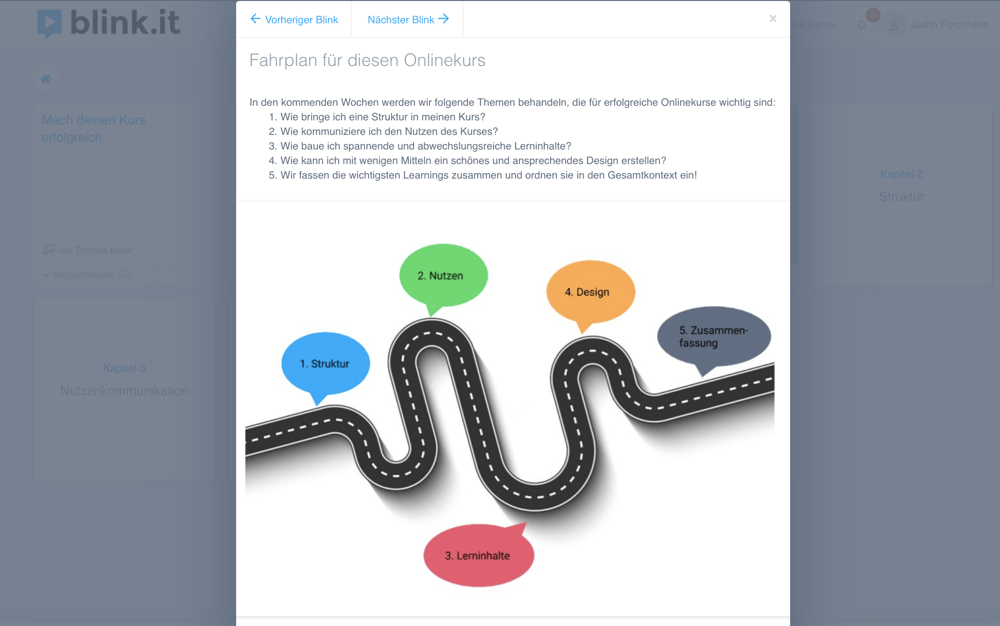 blink.it: Screenshot Ablaufplan für den Online-Kurs