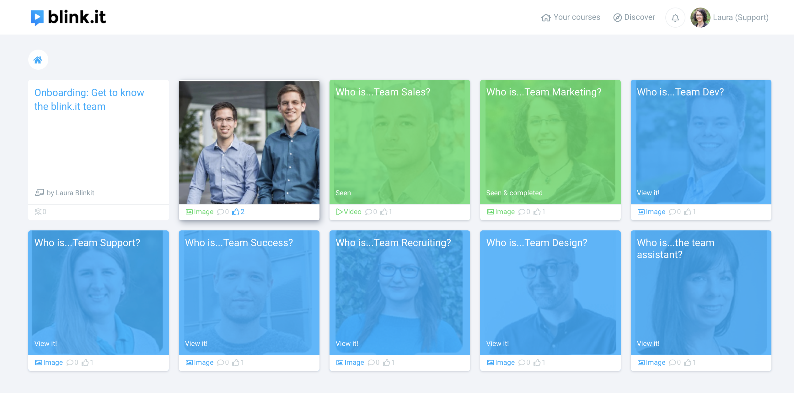 Introducing teams or departments with a course helps new employees to quickly settle in. / Source: blink.it