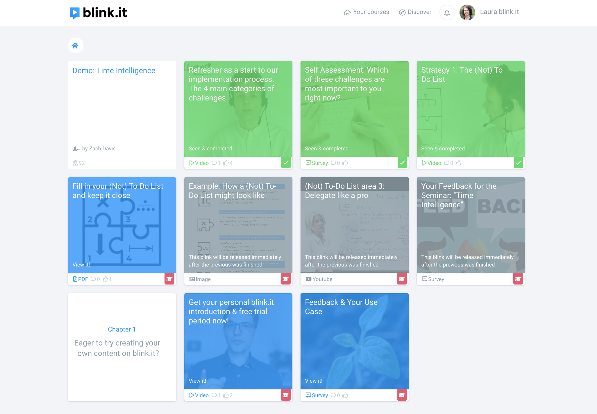 blink.it course overview: Create your own course directly in the learning platform // Source: blink.it