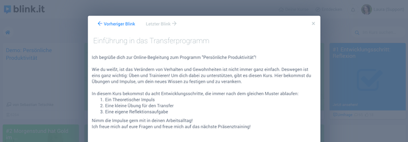 blink.it: Beispiel für den Einstieg und mehr Motivation im Online-Kurs