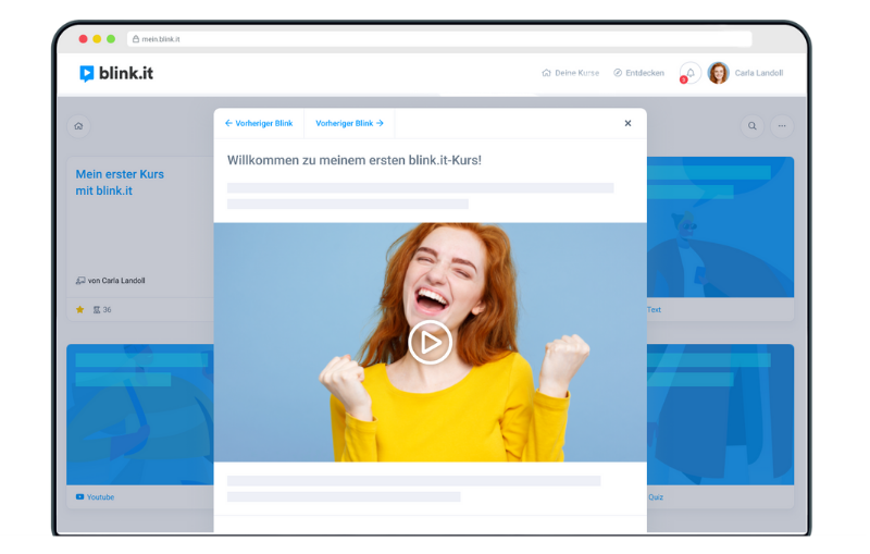 Gründe digitale Weiterbildung - Mockup blink.it Video Begrüßung