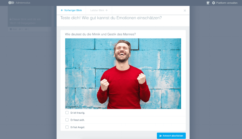 Beispiel: Quiz mit Bild im Online Kurs bei blink.it